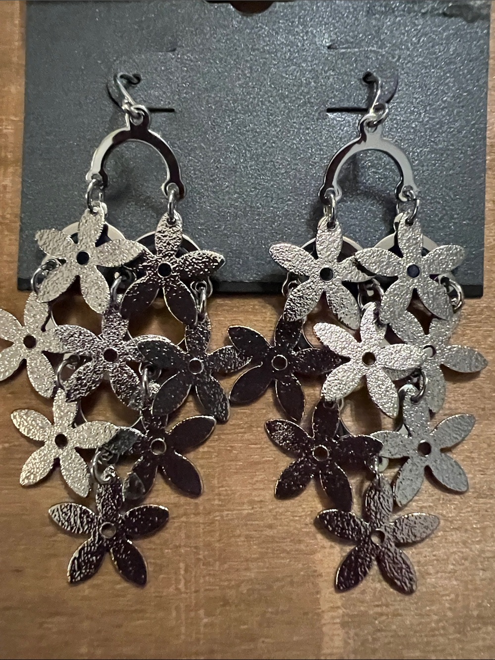 3/$18 Massini Silver Layered Floral Chandelier Earrings Lot 141